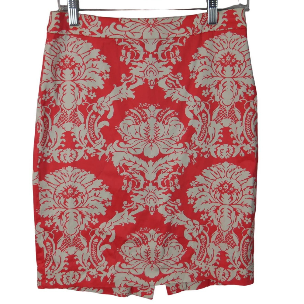 J. Crew Factory The Pencil Skirt Orange White Tropical EUC Size 4